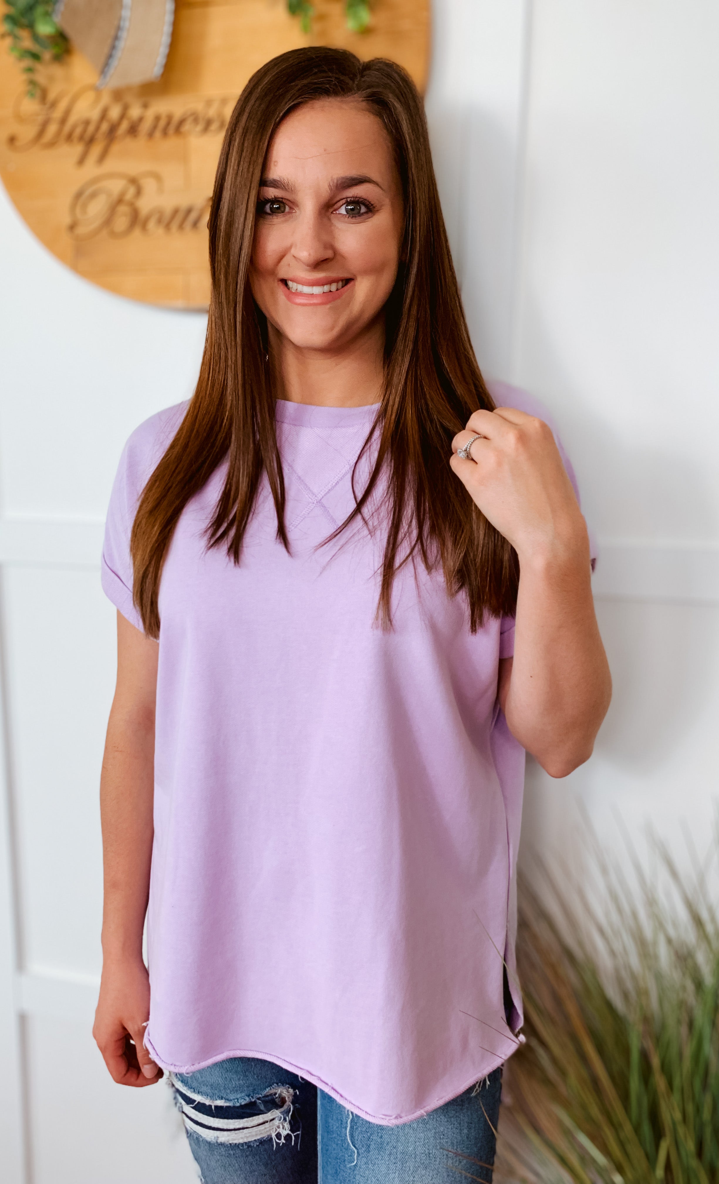 Lavender knit short sleeve top
