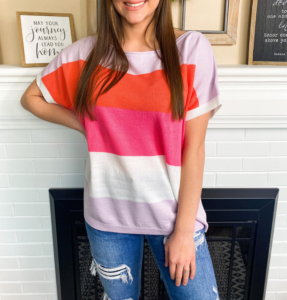 Lavender multi colorblock short sleeve top