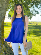 Blue sleeveless babydoll top