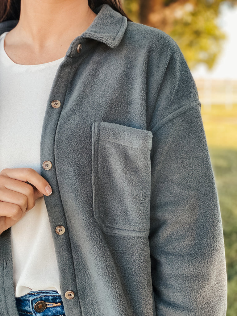 Grey fleece shacket
