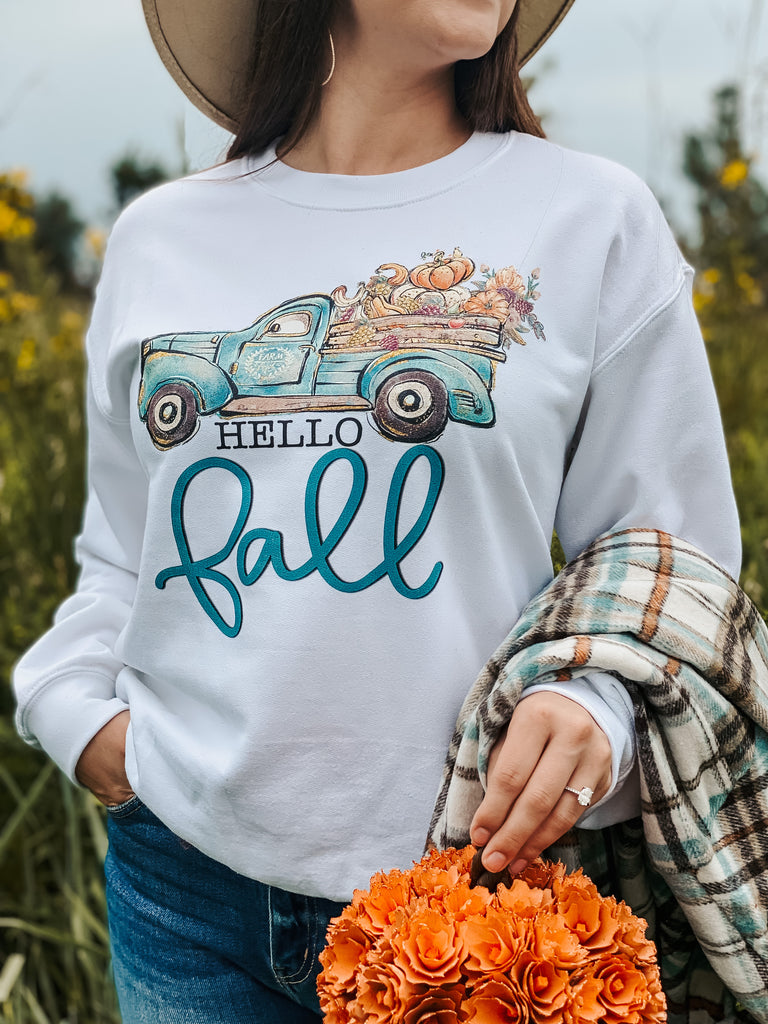 Hello Fall farm truck graphic sweatshirt