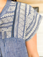 Blue embroidery striped top