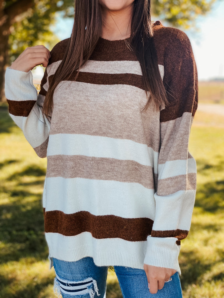 Mocha, brown & cream striped sweater