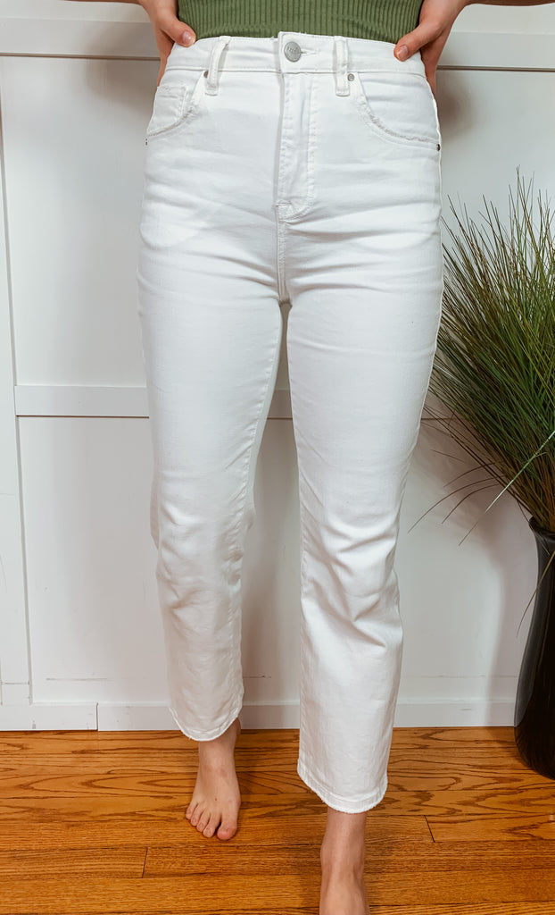 White Risen High Rise Straight Leg Jeans