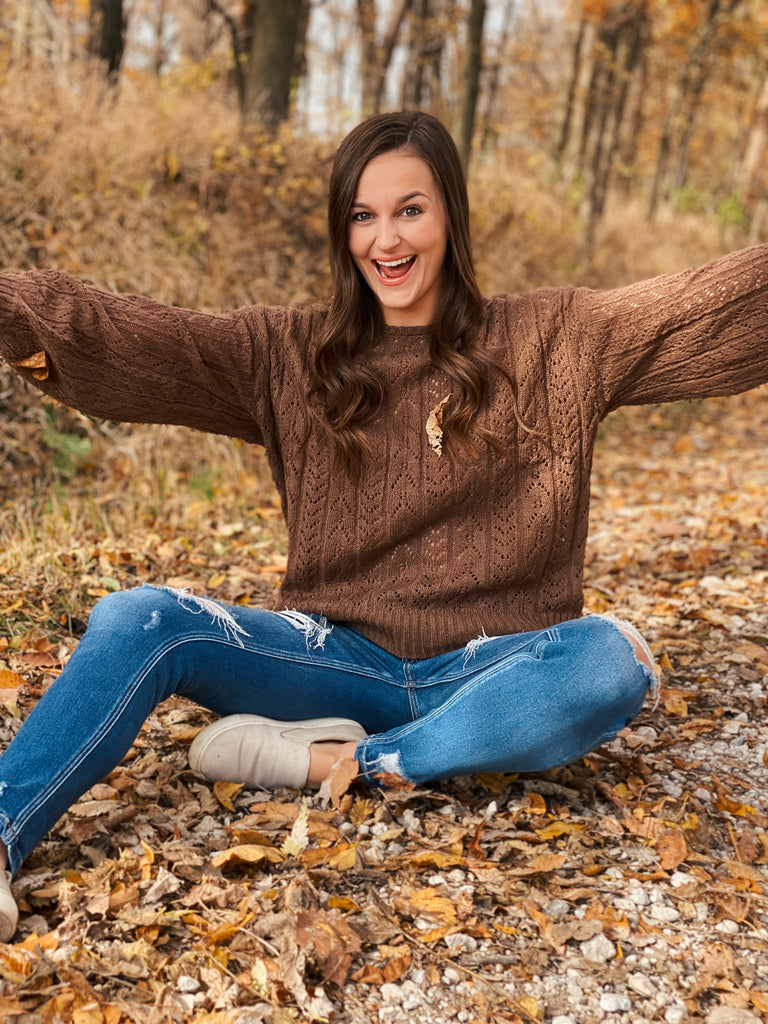 Brown eyelet knit sweater