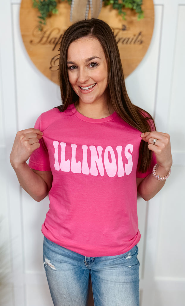 Illinois Graphic Tee on a pink bella chavas t-shirt