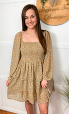 tan floral dress long sleeves